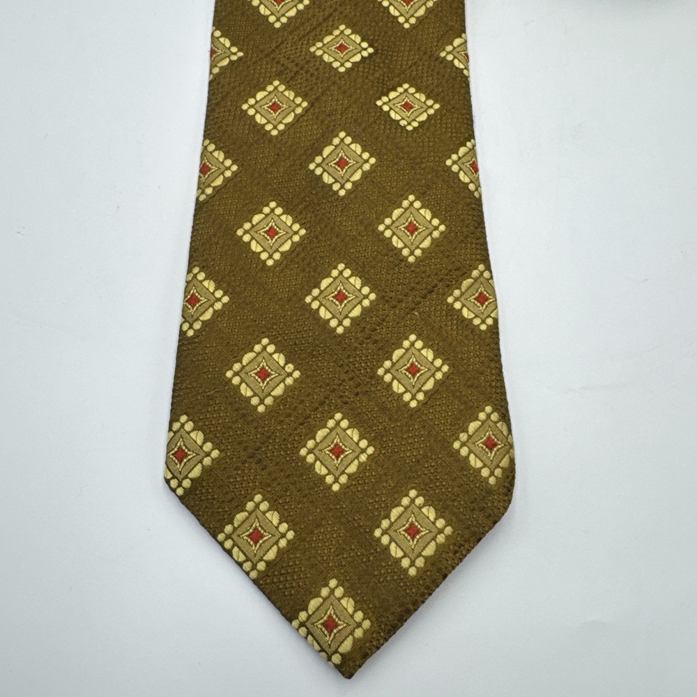 VTG Brittania Tie 1970s Gold Red Square Pattern Wide Retro Necktie Polyester